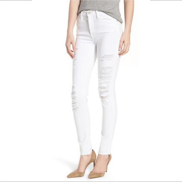 Frame Jeans Womens Le High Skinny Stretch Distressed USA Made White 27 - Picture 1 of 13